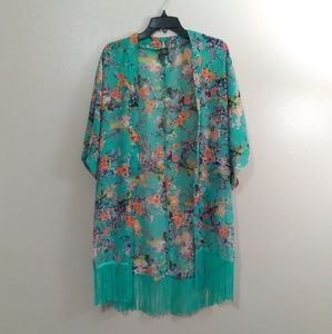 NEW Floral Print Kimono with Fringe